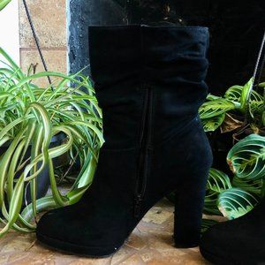 Shoe Dazzle Black Suede Medium Heeled Boots